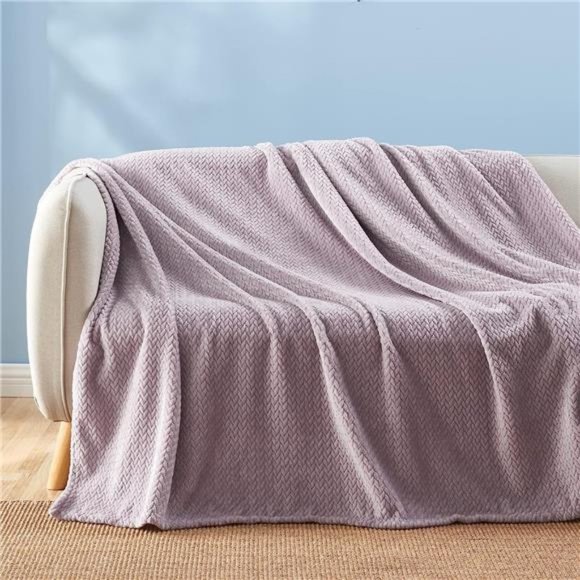 Super Soft Throw Blanket Light Purple Premium Silky Flannel Fleece LeavesPattern - Picture 4 of 6